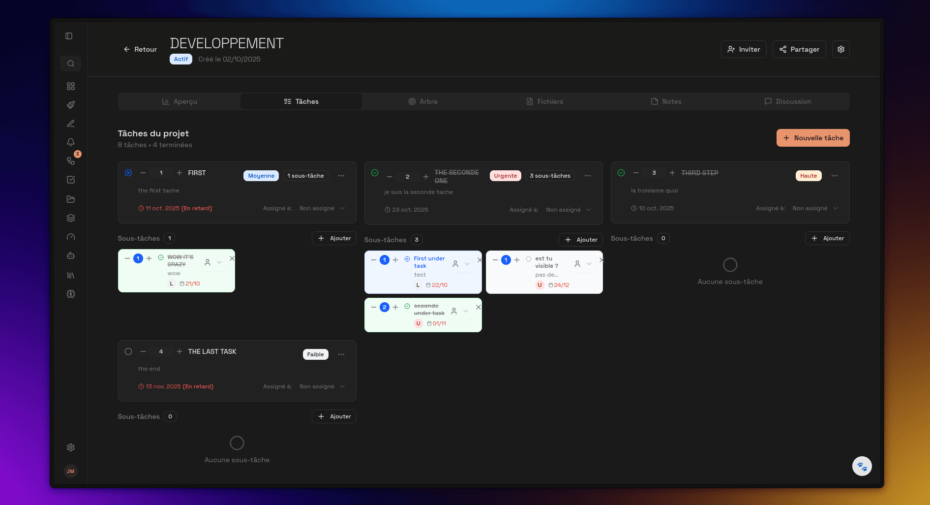 Configuring tasks and notes inside a workspace